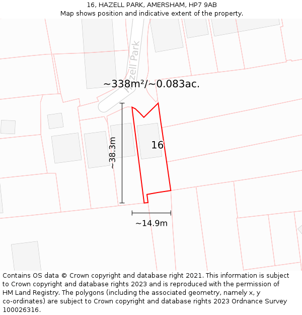 16, HAZELL PARK, AMERSHAM, HP7 9AB: Plot and title map