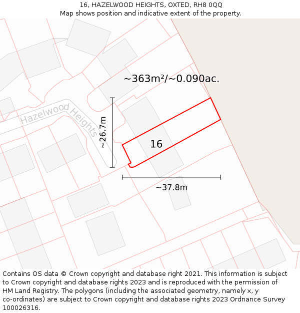 16, HAZELWOOD HEIGHTS, OXTED, RH8 0QQ: Plot and title map