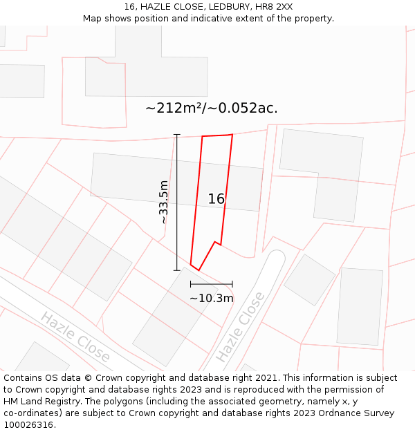 16, HAZLE CLOSE, LEDBURY, HR8 2XX: Plot and title map