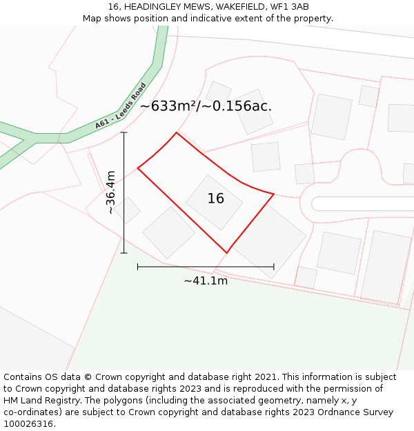 16, HEADINGLEY MEWS, WAKEFIELD, WF1 3AB: Plot and title map