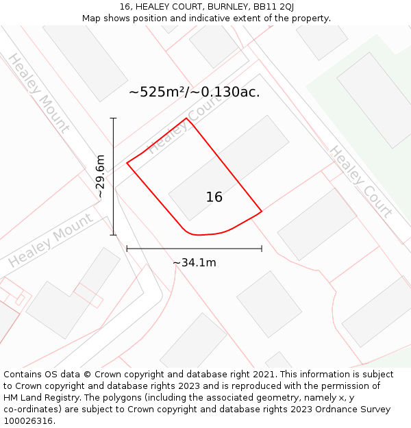 16, HEALEY COURT, BURNLEY, BB11 2QJ: Plot and title map