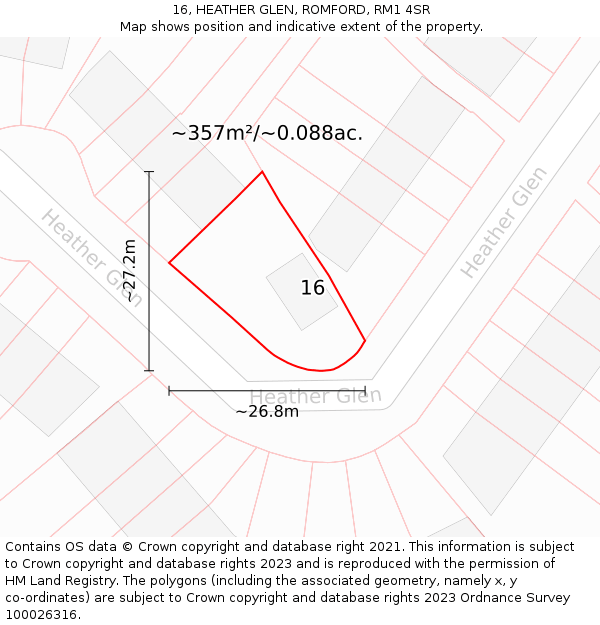 16, HEATHER GLEN, ROMFORD, RM1 4SR: Plot and title map