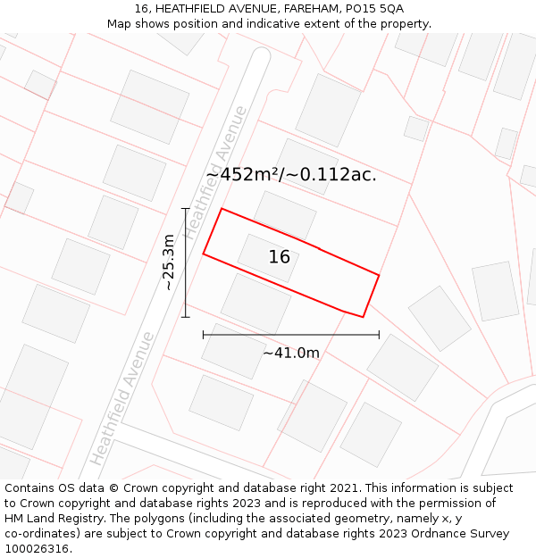 16, HEATHFIELD AVENUE, FAREHAM, PO15 5QA: Plot and title map