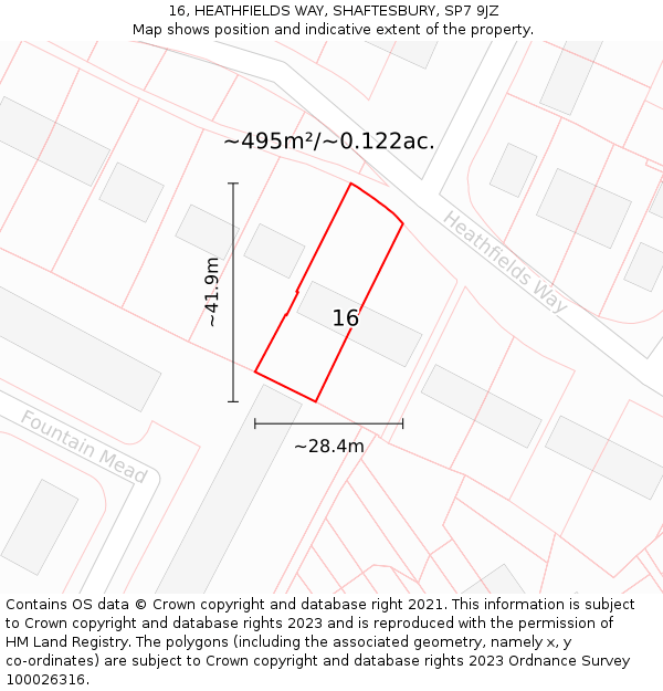 16, HEATHFIELDS WAY, SHAFTESBURY, SP7 9JZ: Plot and title map