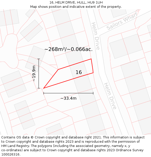 16, HELM DRIVE, HULL, HU9 1UH: Plot and title map