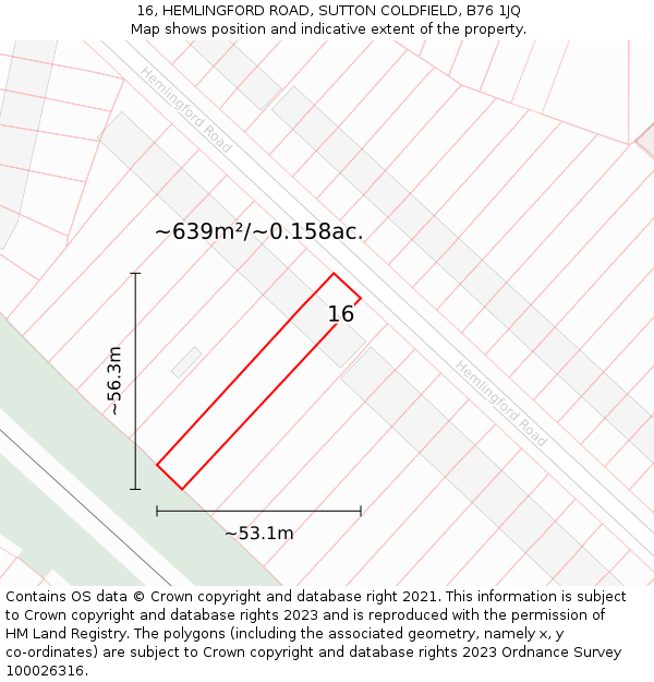 16, HEMLINGFORD ROAD, SUTTON COLDFIELD, B76 1JQ: Plot and title map