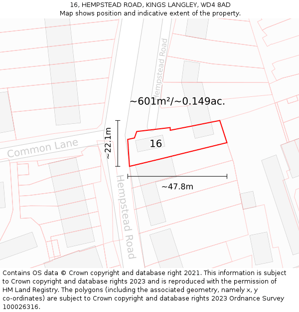 16, HEMPSTEAD ROAD, KINGS LANGLEY, WD4 8AD: Plot and title map