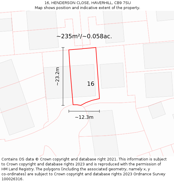 16, HENDERSON CLOSE, HAVERHILL, CB9 7SU: Plot and title map