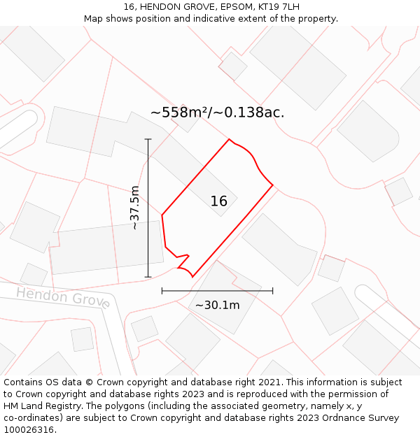 16, HENDON GROVE, EPSOM, KT19 7LH: Plot and title map