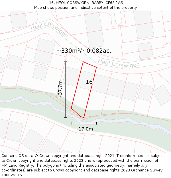 16, HEOL CORSWIGEN, BARRY, CF63 1AS: Plot and title map