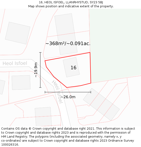 16, HEOL ISFOEL, LLANRHYSTUD, SY23 5BJ: Plot and title map