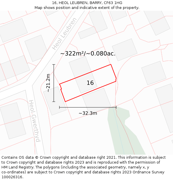 16, HEOL LEUBREN, BARRY, CF63 1HG: Plot and title map