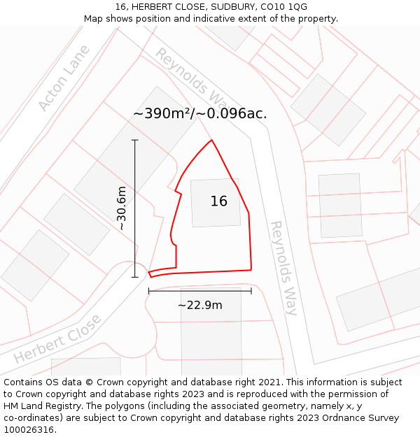 16, HERBERT CLOSE, SUDBURY, CO10 1QG: Plot and title map