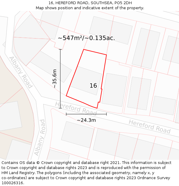 16, HEREFORD ROAD, SOUTHSEA, PO5 2DH: Plot and title map