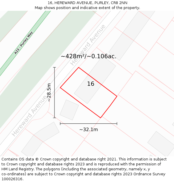 16, HEREWARD AVENUE, PURLEY, CR8 2NN: Plot and title map