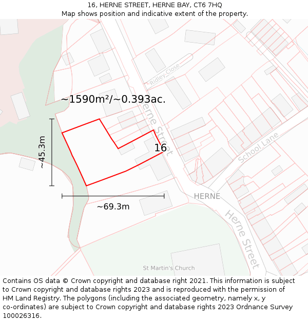 16, HERNE STREET, HERNE BAY, CT6 7HQ: Plot and title map