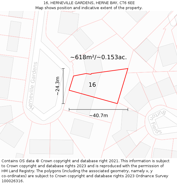 16, HERNEVILLE GARDENS, HERNE BAY, CT6 6EE: Plot and title map