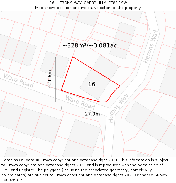 16, HERONS WAY, CAERPHILLY, CF83 1SW: Plot and title map