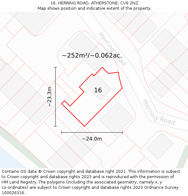 16, HERRING ROAD, ATHERSTONE, CV9 2NZ: Plot and title map