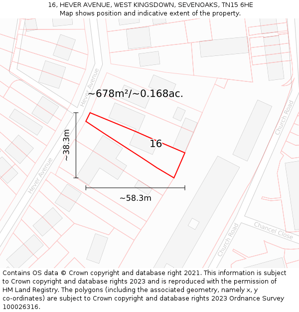 16, HEVER AVENUE, WEST KINGSDOWN, SEVENOAKS, TN15 6HE: Plot and title map
