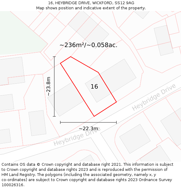 16, HEYBRIDGE DRIVE, WICKFORD, SS12 9AG: Plot and title map