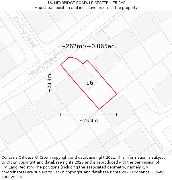 16, HEYBRIDGE ROAD, LEICESTER, LE5 0AP: Plot and title map