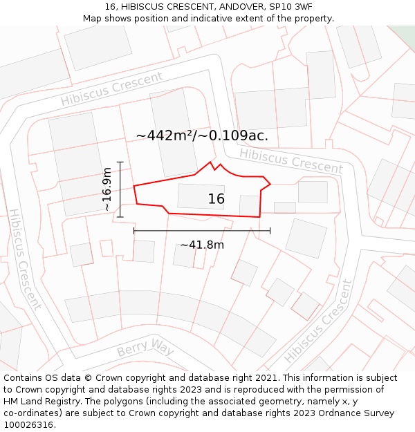 16, HIBISCUS CRESCENT, ANDOVER, SP10 3WF: Plot and title map