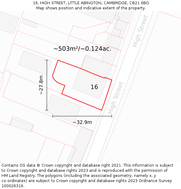 16, HIGH STREET, LITTLE ABINGTON, CAMBRIDGE, CB21 6BG: Plot and title map