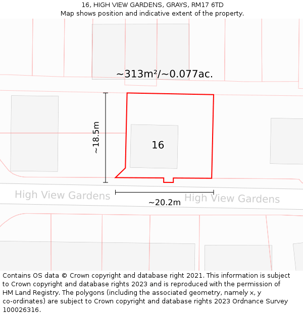 16, HIGH VIEW GARDENS, GRAYS, RM17 6TD: Plot and title map