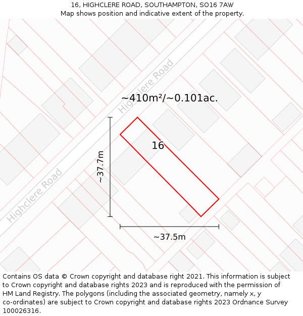 16, HIGHCLERE ROAD, SOUTHAMPTON, SO16 7AW: Plot and title map