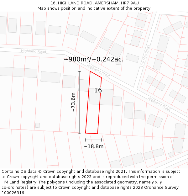 16, HIGHLAND ROAD, AMERSHAM, HP7 9AU: Plot and title map