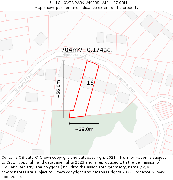 16, HIGHOVER PARK, AMERSHAM, HP7 0BN: Plot and title map