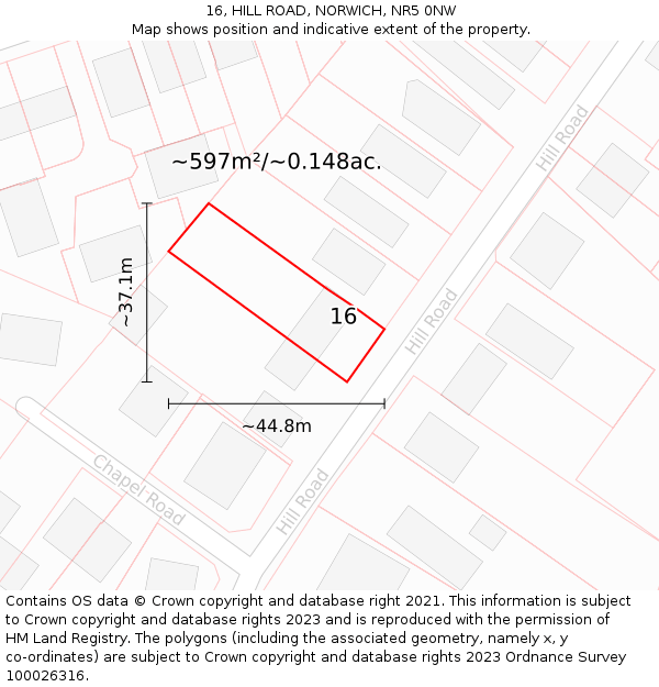 16, HILL ROAD, NORWICH, NR5 0NW: Plot and title map