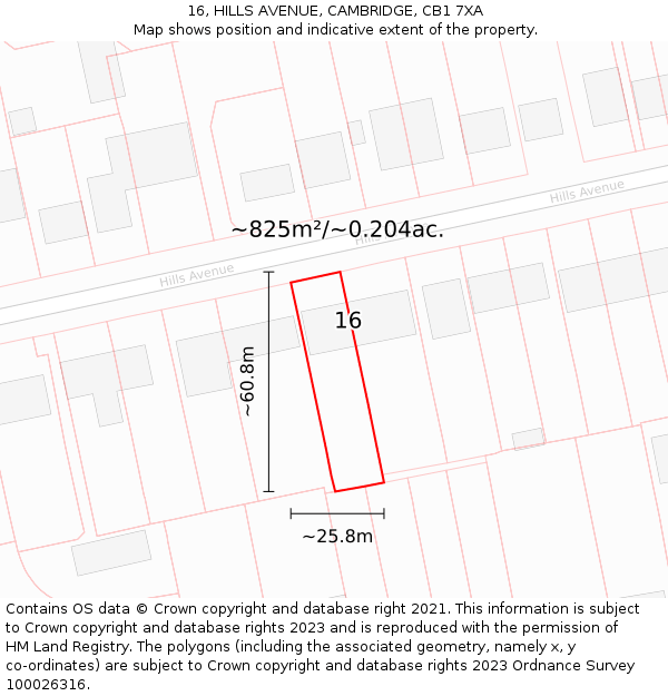 16, HILLS AVENUE, CAMBRIDGE, CB1 7XA: Plot and title map