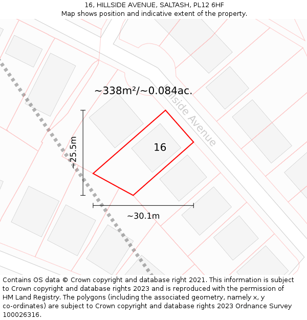 16, HILLSIDE AVENUE, SALTASH, PL12 6HF: Plot and title map