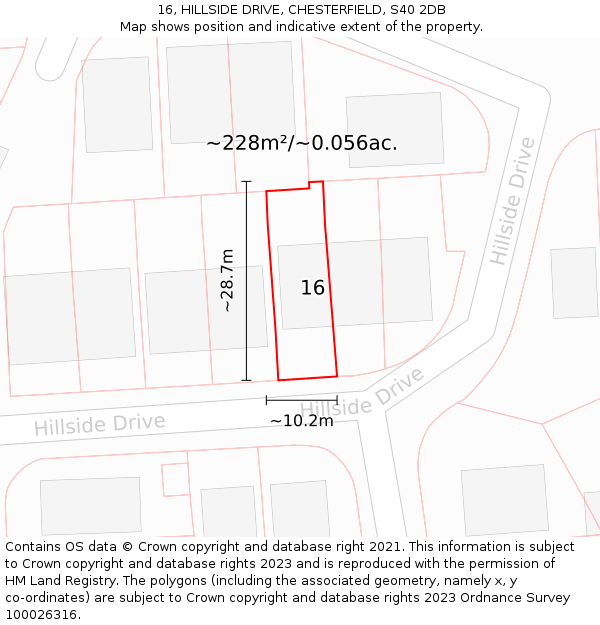 16, HILLSIDE DRIVE, CHESTERFIELD, S40 2DB: Plot and title map