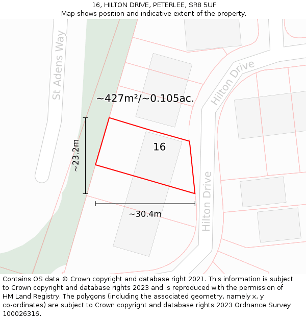 16, HILTON DRIVE, PETERLEE, SR8 5UF: Plot and title map