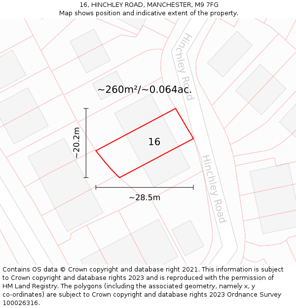 16, HINCHLEY ROAD, MANCHESTER, M9 7FG: Plot and title map