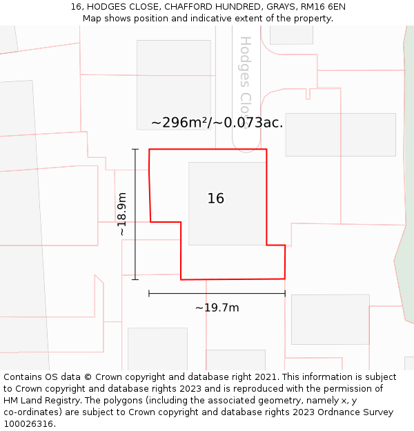 16, HODGES CLOSE, CHAFFORD HUNDRED, GRAYS, RM16 6EN: Plot and title map