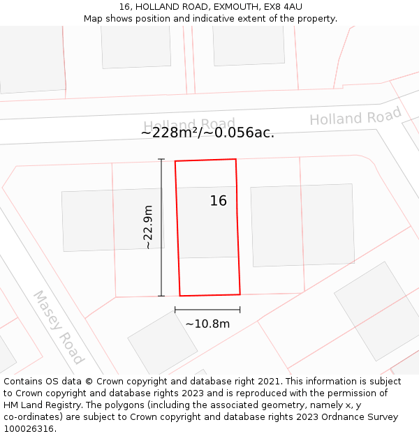 16, HOLLAND ROAD, EXMOUTH, EX8 4AU: Plot and title map