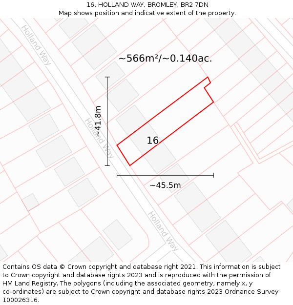 16, HOLLAND WAY, BROMLEY, BR2 7DN: Plot and title map