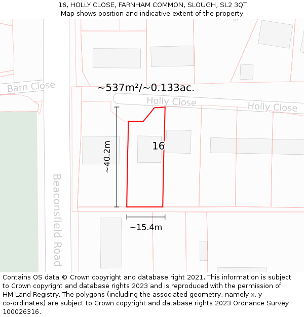 16, HOLLY CLOSE, FARNHAM COMMON, SLOUGH, SL2 3QT: Plot and title map