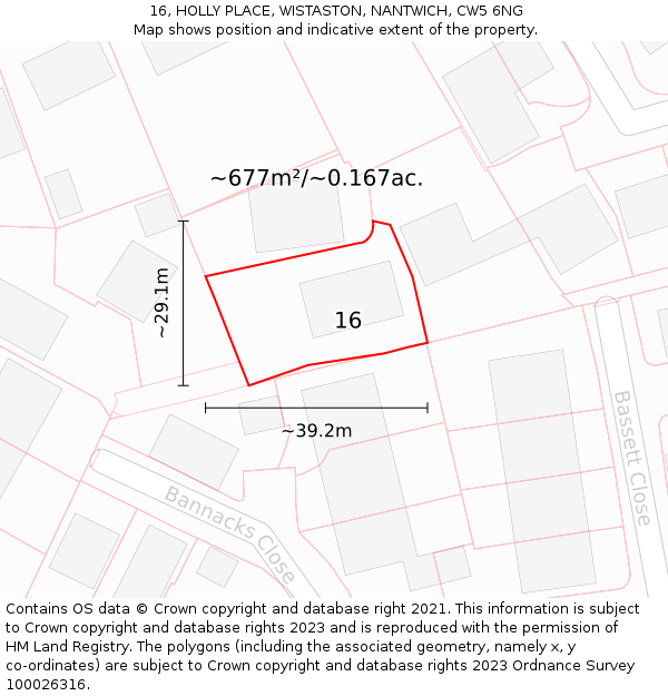 16, HOLLY PLACE, WISTASTON, NANTWICH, CW5 6NG: Plot and title map