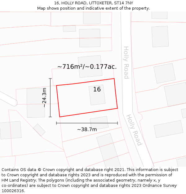 16, HOLLY ROAD, UTTOXETER, ST14 7NY: Plot and title map