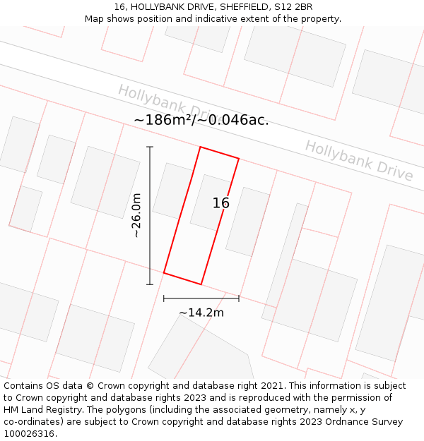 16, HOLLYBANK DRIVE, SHEFFIELD, S12 2BR: Plot and title map