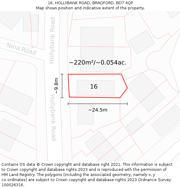 16, HOLLYBANK ROAD, BRADFORD, BD7 4QP: Plot and title map