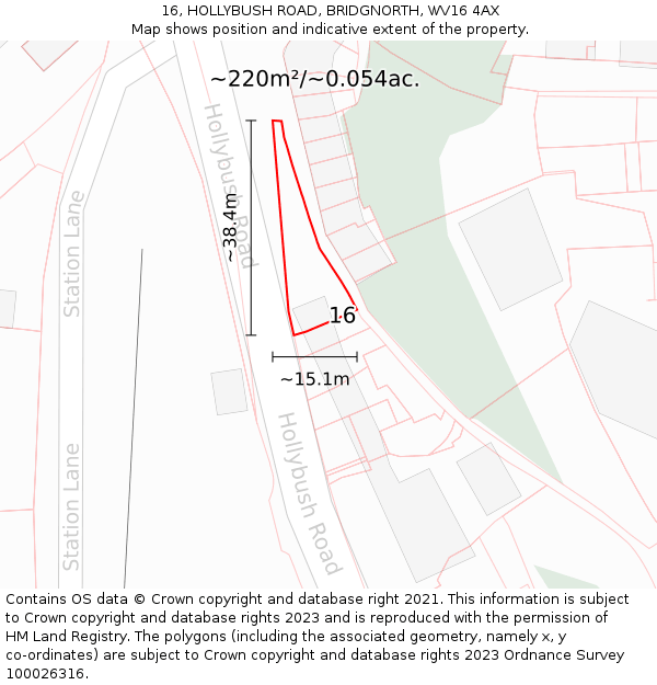 16, HOLLYBUSH ROAD, BRIDGNORTH, WV16 4AX: Plot and title map