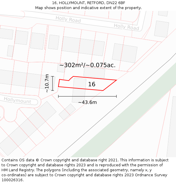 16, HOLLYMOUNT, RETFORD, DN22 6BF: Plot and title map