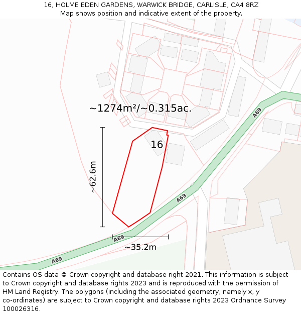 16, HOLME EDEN GARDENS, WARWICK BRIDGE, CARLISLE, CA4 8RZ: Plot and title map