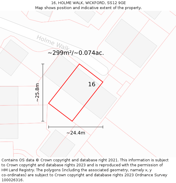 16, HOLME WALK, WICKFORD, SS12 9GE: Plot and title map